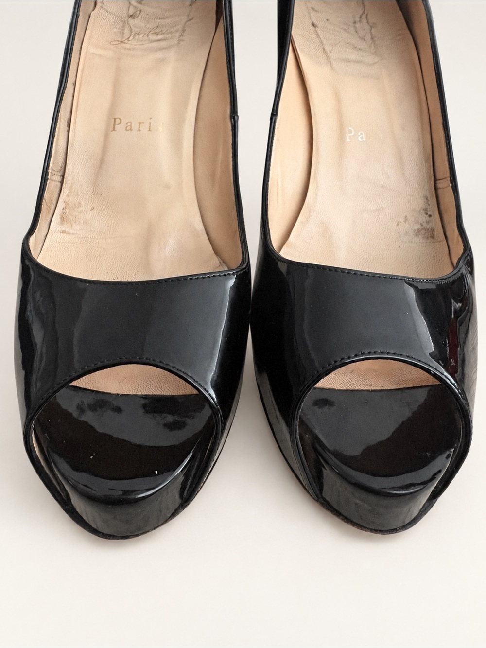 Christian Louboutin Black Patent Peep Toe Platform Pumps 38.5